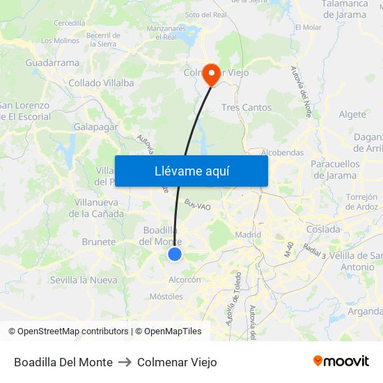Boadilla Del Monte to Colmenar Viejo map