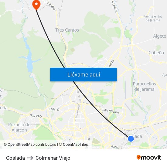 Coslada to Colmenar Viejo map