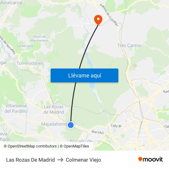 Las Rozas De Madrid to Colmenar Viejo map