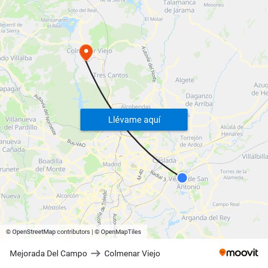 Mejorada Del Campo to Colmenar Viejo map