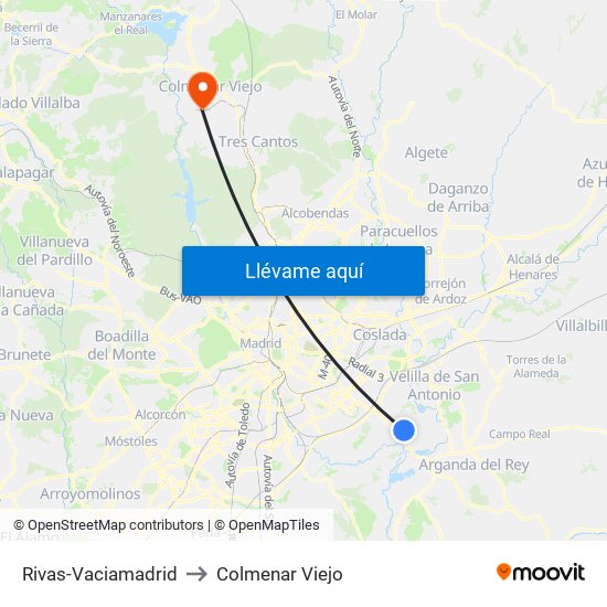 Rivas-Vaciamadrid to Colmenar Viejo map
