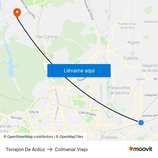 Torrejón De Ardoz to Colmenar Viejo map
