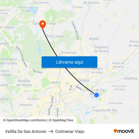 Velilla De San Antonio to Colmenar Viejo map