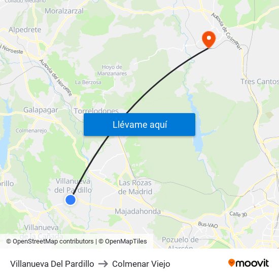 Villanueva Del Pardillo to Colmenar Viejo map