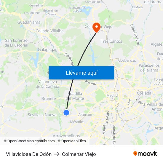 Villaviciosa De Odón to Colmenar Viejo map