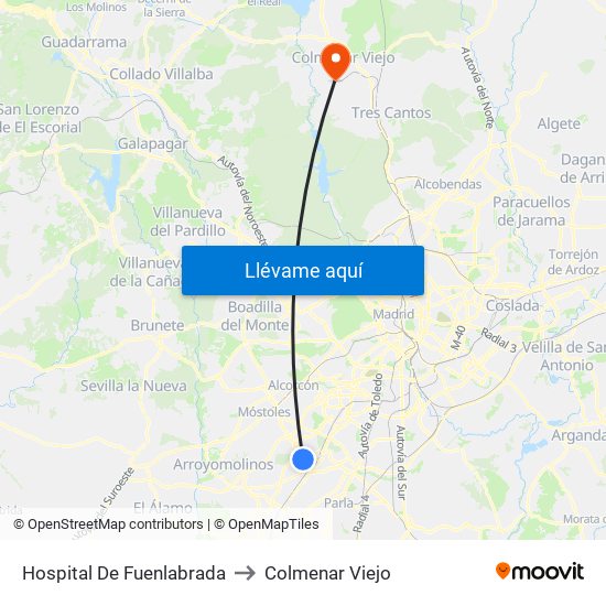 Hospital De Fuenlabrada to Colmenar Viejo map