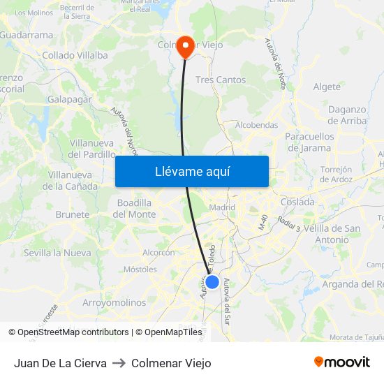 Juan De La Cierva to Colmenar Viejo map