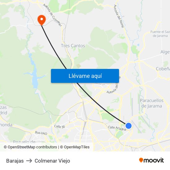 Barajas to Colmenar Viejo map