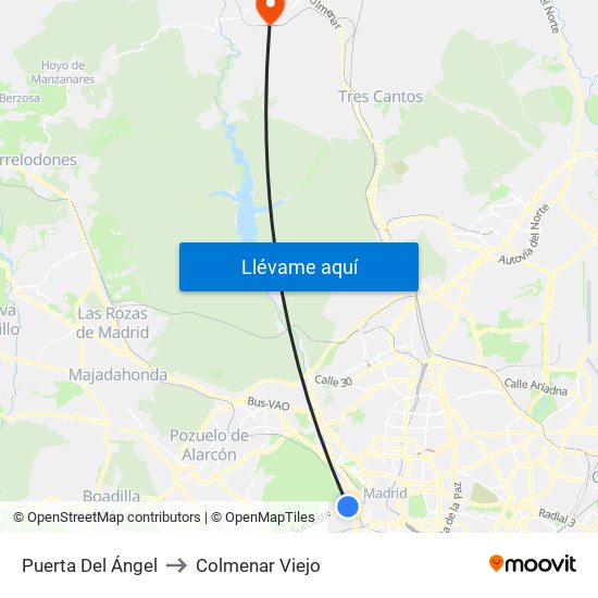 Puerta Del Ángel to Colmenar Viejo map