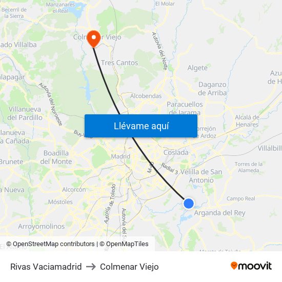 Rivas Vaciamadrid to Colmenar Viejo map