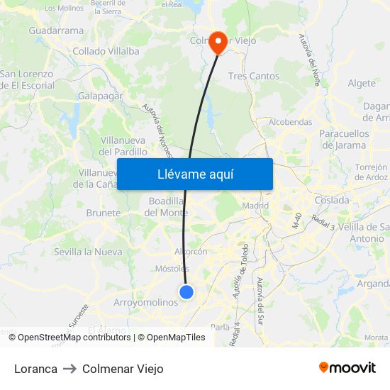 Loranca to Colmenar Viejo map