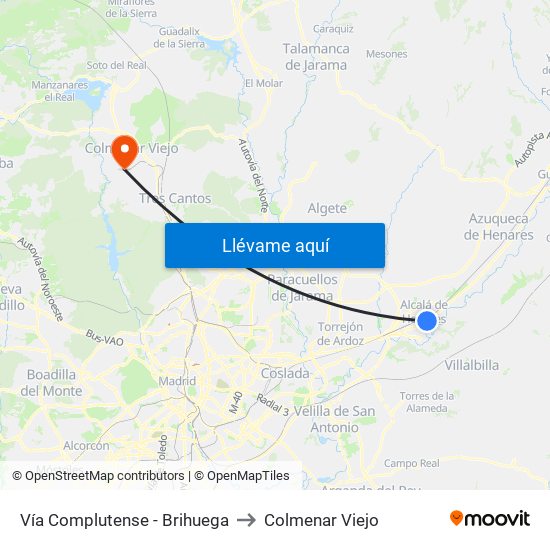 Vía Complutense - Brihuega to Colmenar Viejo map