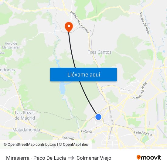 Mirasierra - Paco De Lucía to Colmenar Viejo map
