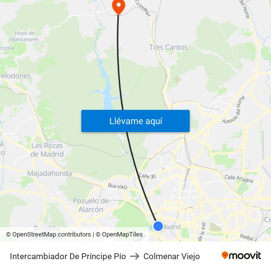 Intercambiador De Príncipe Pío to Colmenar Viejo map