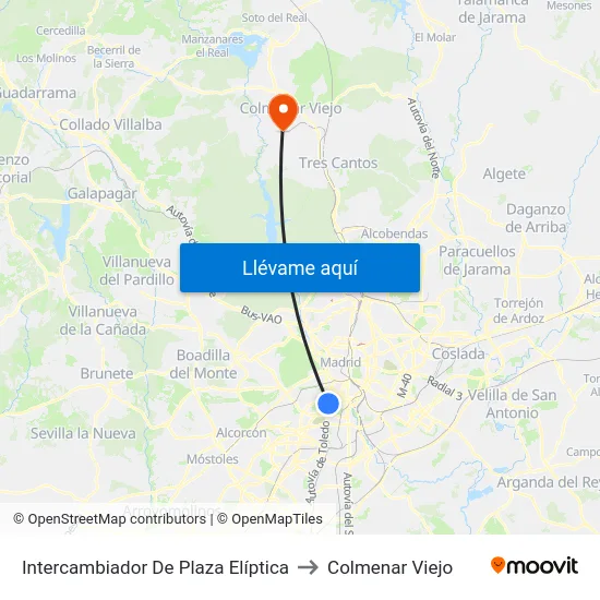 Intercambiador De Plaza Elíptica to Colmenar Viejo map