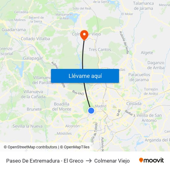 Paseo De Extremadura - El Greco to Colmenar Viejo map