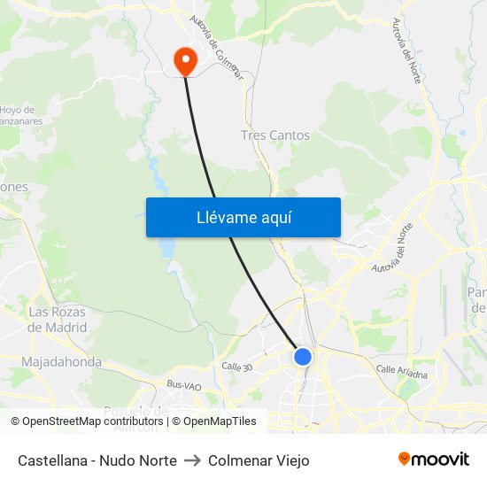 Castellana - Nudo Norte to Colmenar Viejo map