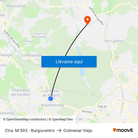 Ctra. M-505 - Burgocentro to Colmenar Viejo map