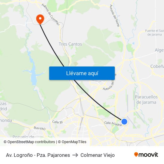 Av. Logroño - Pza. Pajarones to Colmenar Viejo map