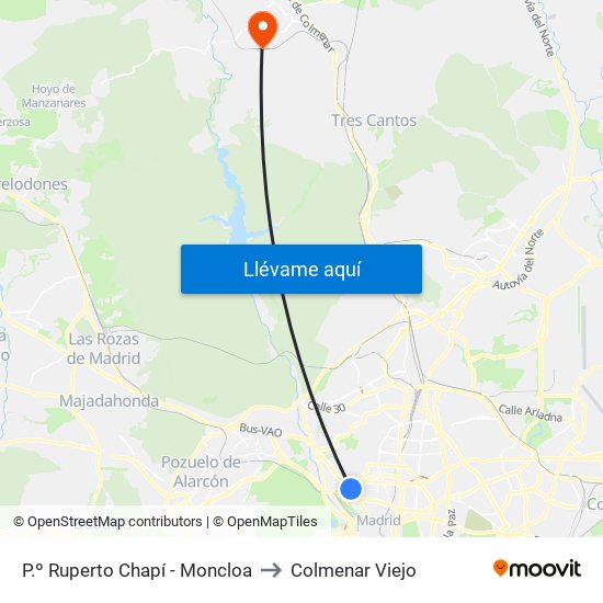 P.º Ruperto Chapí - Moncloa to Colmenar Viejo map