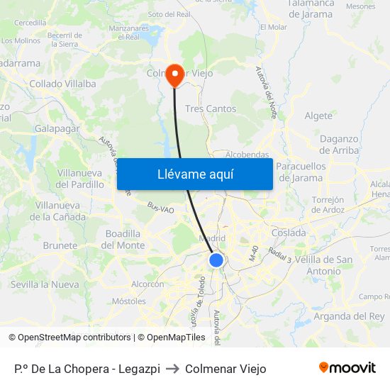 P.º De La Chopera - Legazpi to Colmenar Viejo map