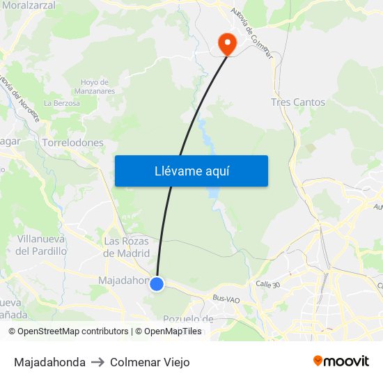 Majadahonda to Colmenar Viejo map