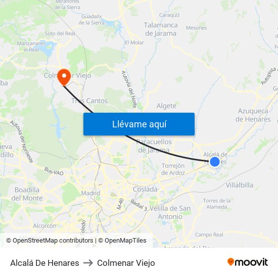 Alcalá De Henares to Colmenar Viejo map