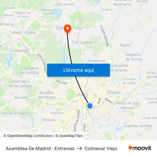Asamblea De Madrid - Entrevías to Colmenar Viejo map