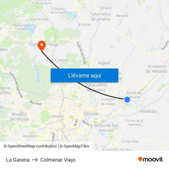 La Garena to Colmenar Viejo map