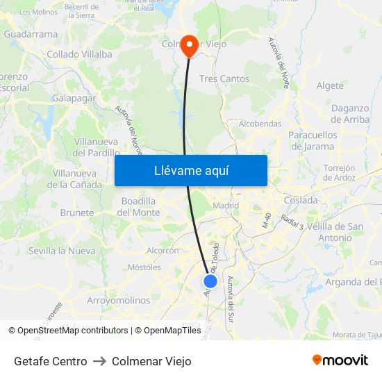 Getafe Centro to Colmenar Viejo map