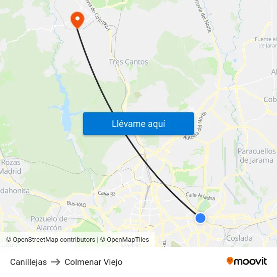 Canillejas to Colmenar Viejo map