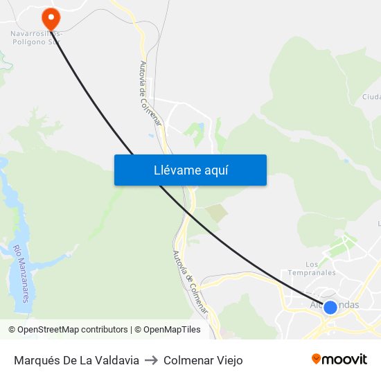 Marqués De La Valdavia to Colmenar Viejo map