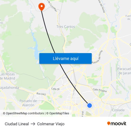 Ciudad Lineal to Colmenar Viejo map