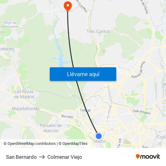 San Bernardo to Colmenar Viejo map