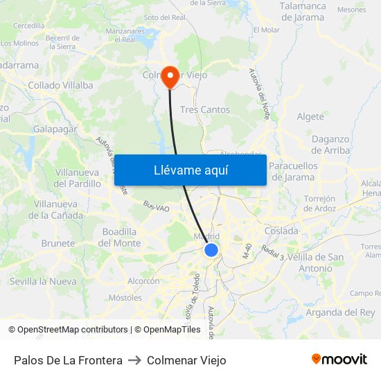 Palos De La Frontera to Colmenar Viejo map