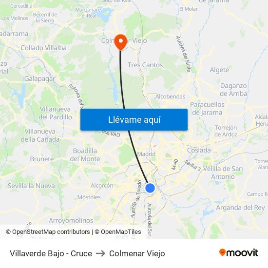 Villaverde Bajo - Cruce to Colmenar Viejo map
