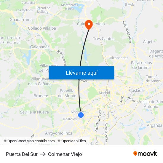 Puerta Del Sur to Colmenar Viejo map