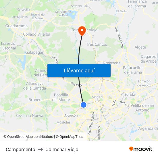 Campamento to Colmenar Viejo map