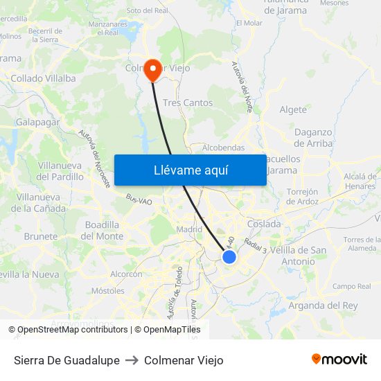 Sierra De Guadalupe to Colmenar Viejo map