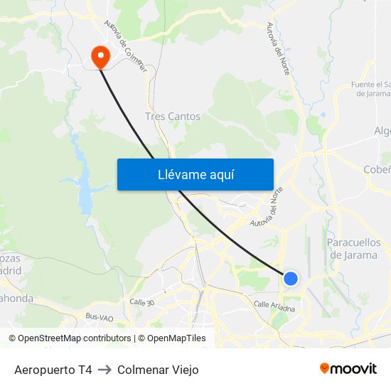 Aeropuerto T4 to Colmenar Viejo map