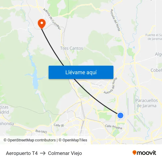 Aeropuerto T4 to Colmenar Viejo map