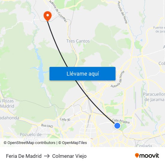 Feria De Madrid to Colmenar Viejo map