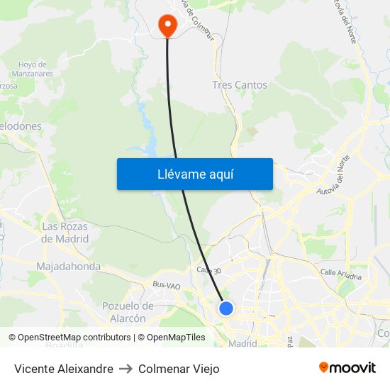 Vicente Aleixandre to Colmenar Viejo map
