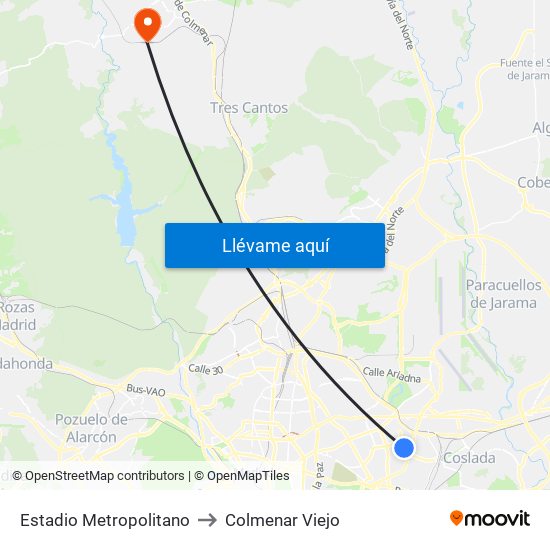 Estadio Metropolitano to Colmenar Viejo map