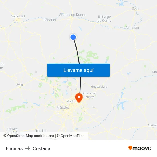 Encinas to Coslada map