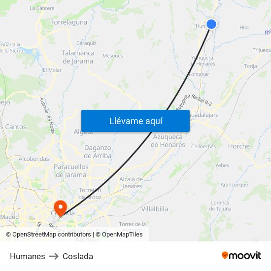 Humanes to Coslada map