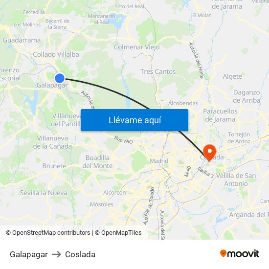 Galapagar to Coslada map