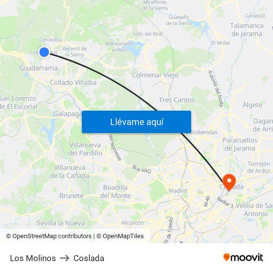 Los Molinos to Coslada map