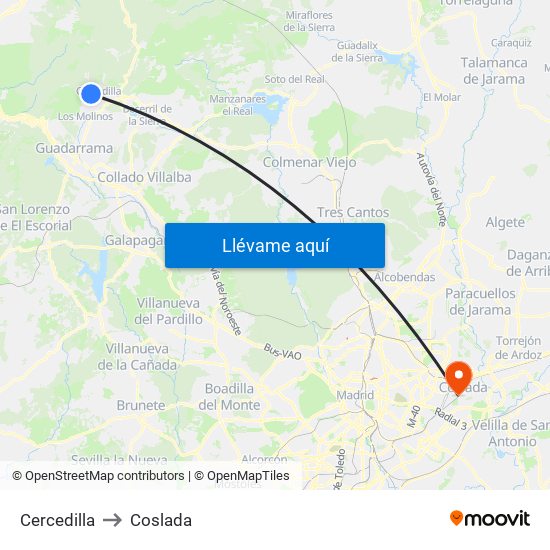 Cercedilla to Coslada map