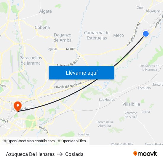 Azuqueca De Henares to Coslada map